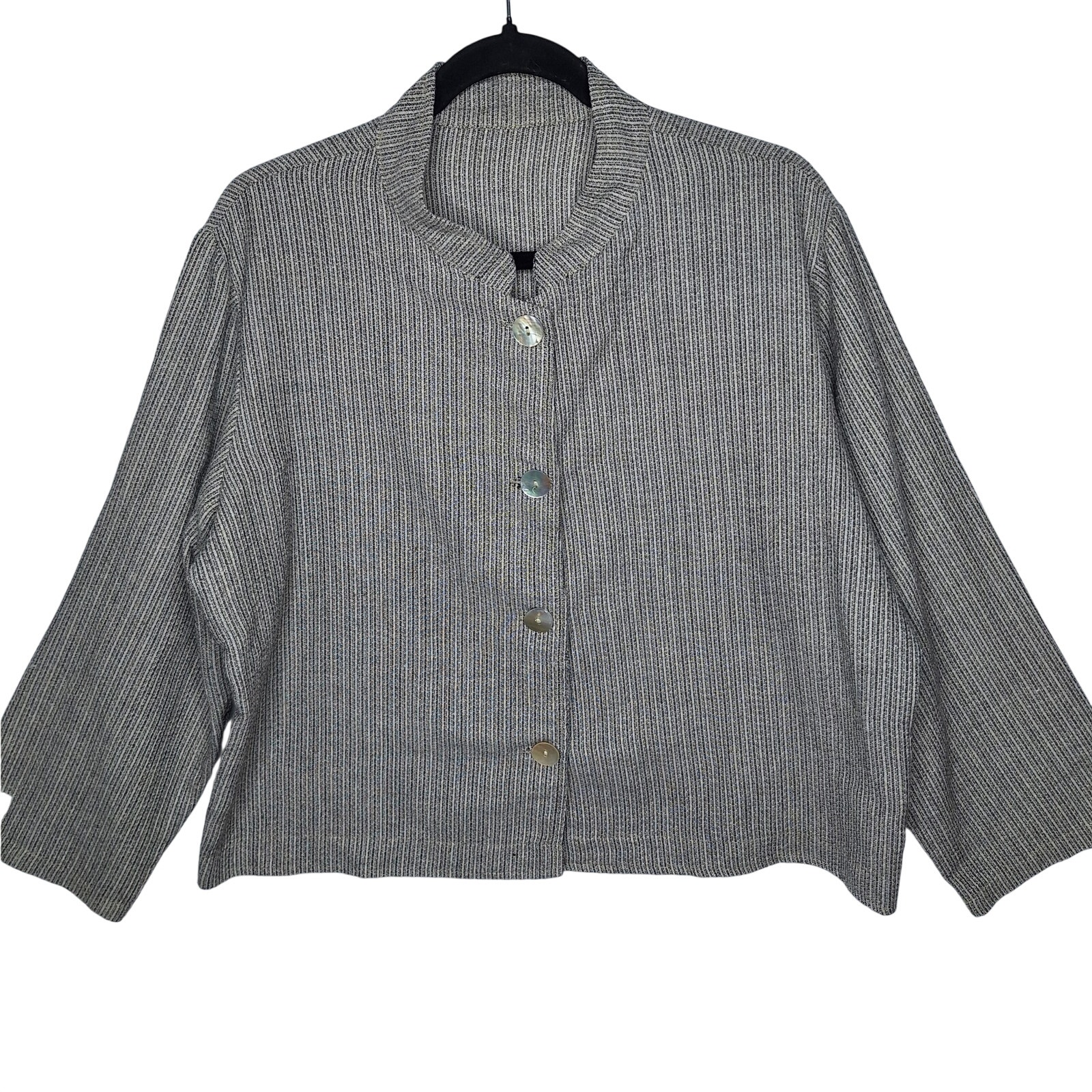 Heydari Boxy Jacket Striped Lagenlook Minimalist Notch Collar Linen? Textured